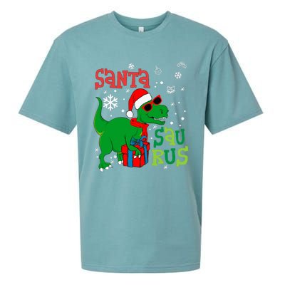 Santa Trex Christmas Dinosaur Tree Rex Boy Family Pajama Sueded Cloud Jersey T-Shirt