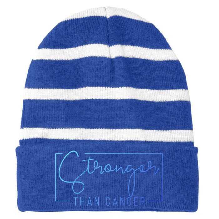 Stronger Than Cancer Pink Ribbon Breast Cancer Awareness Gift Striped Beanie with Solid Band