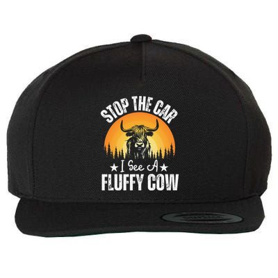 Stop The Car I See A Fluffy Cow Retro Highland Cow Lover Wool Snapback Cap