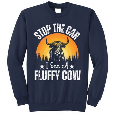 Stop The Car I See A Fluffy Cow Retro Highland Cow Lover Sweatshirt