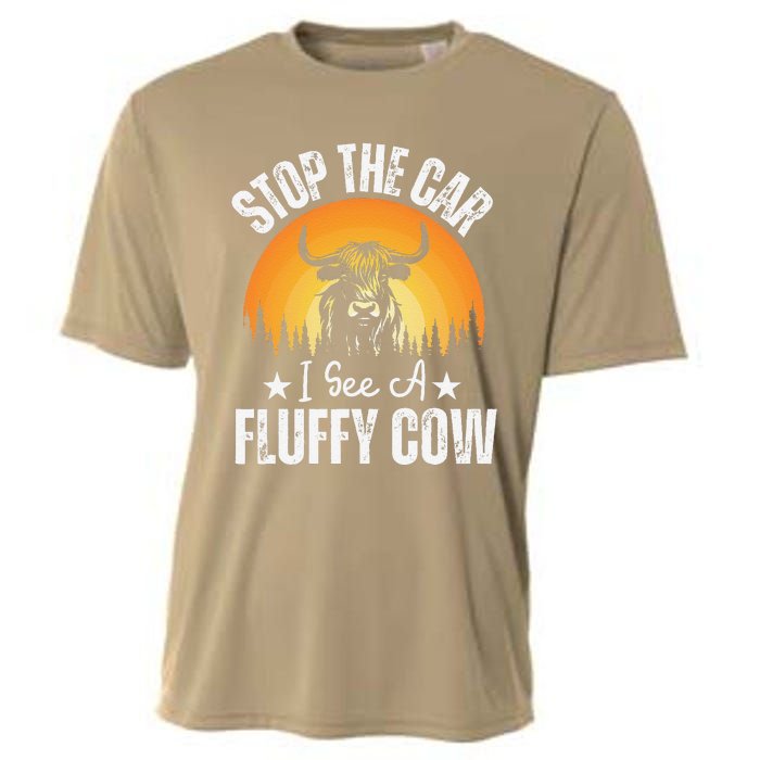 Stop The Car I See A Fluffy Cow Retro Highland Cow Lover Cooling Performance Crew T-Shirt