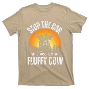 Stop The Car I See A Fluffy Cow Retro Highland Cow Lover T-Shirt