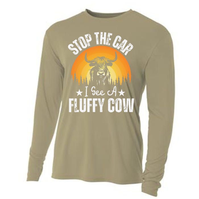 Stop The Car I See A Fluffy Cow Retro Highland Cow Lover Cooling Performance Long Sleeve Crew