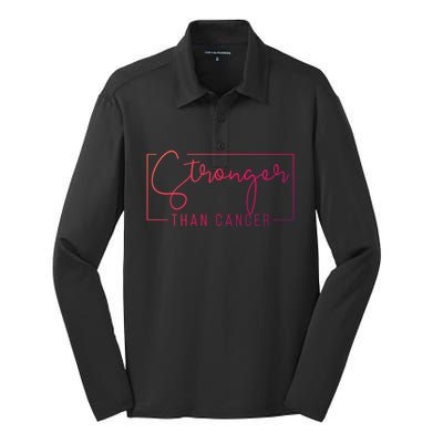 Stronger Than Cancer Pink Ribbon Breast Cancer Awareness Gift Silk Touch Performance Long Sleeve Polo