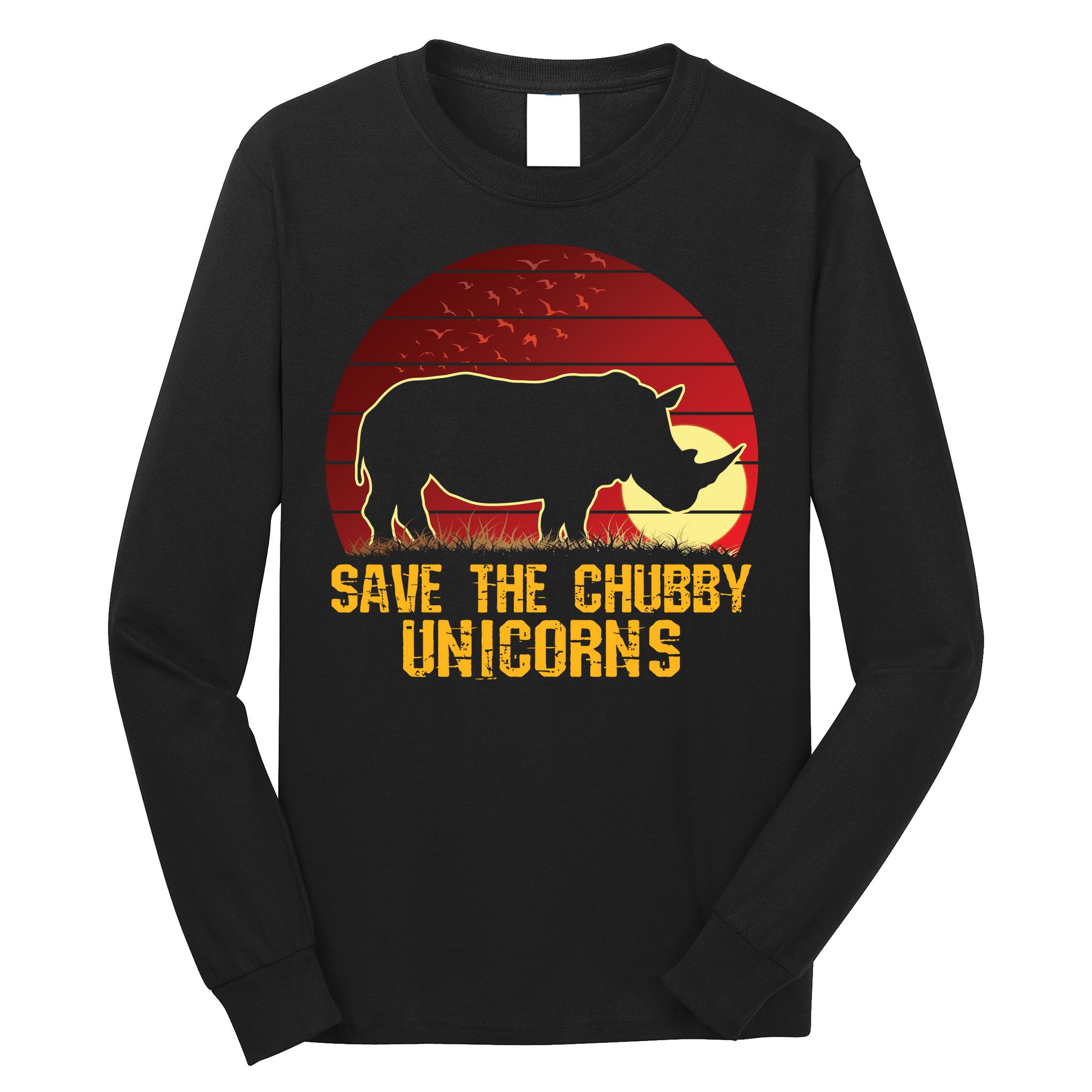 Save The Chubby Unicorns African Sunset Rhino Long Sleeve Shirt