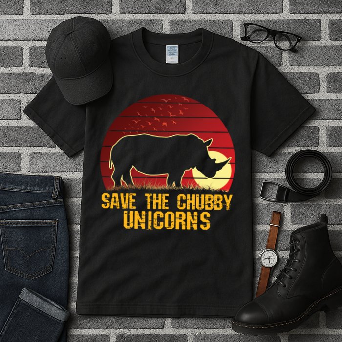 Save The Chubby Unicorns African Sunset Rhino Tall T-Shirt