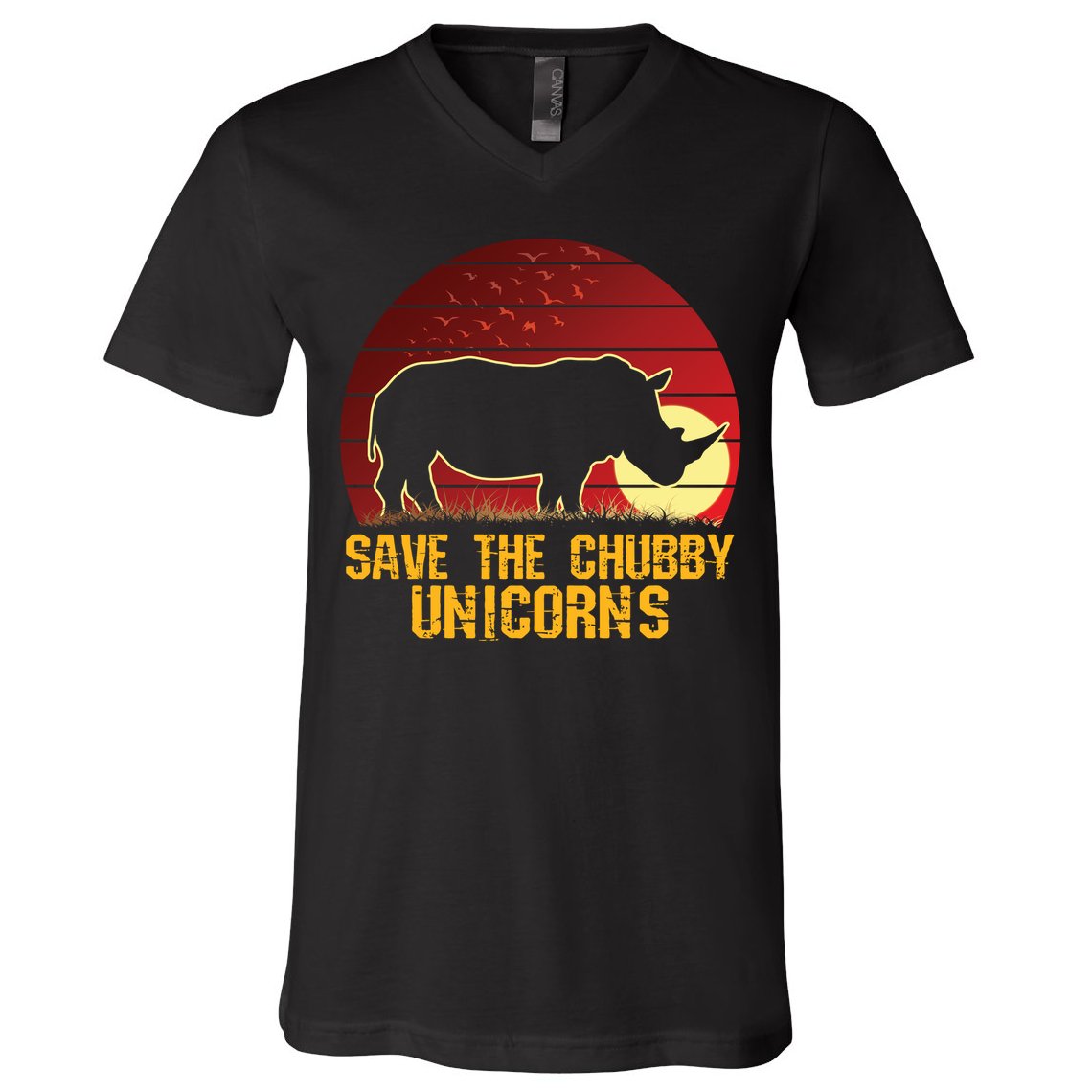 Save The Chubby Unicorns African Sunset Rhino V-Neck T-Shirt