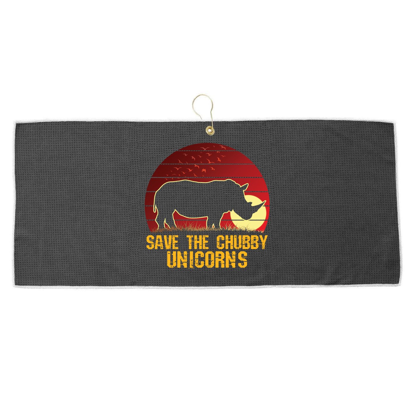 Save The Chubby Unicorns African Sunset Rhino Large Microfiber Waffle Golf Towel