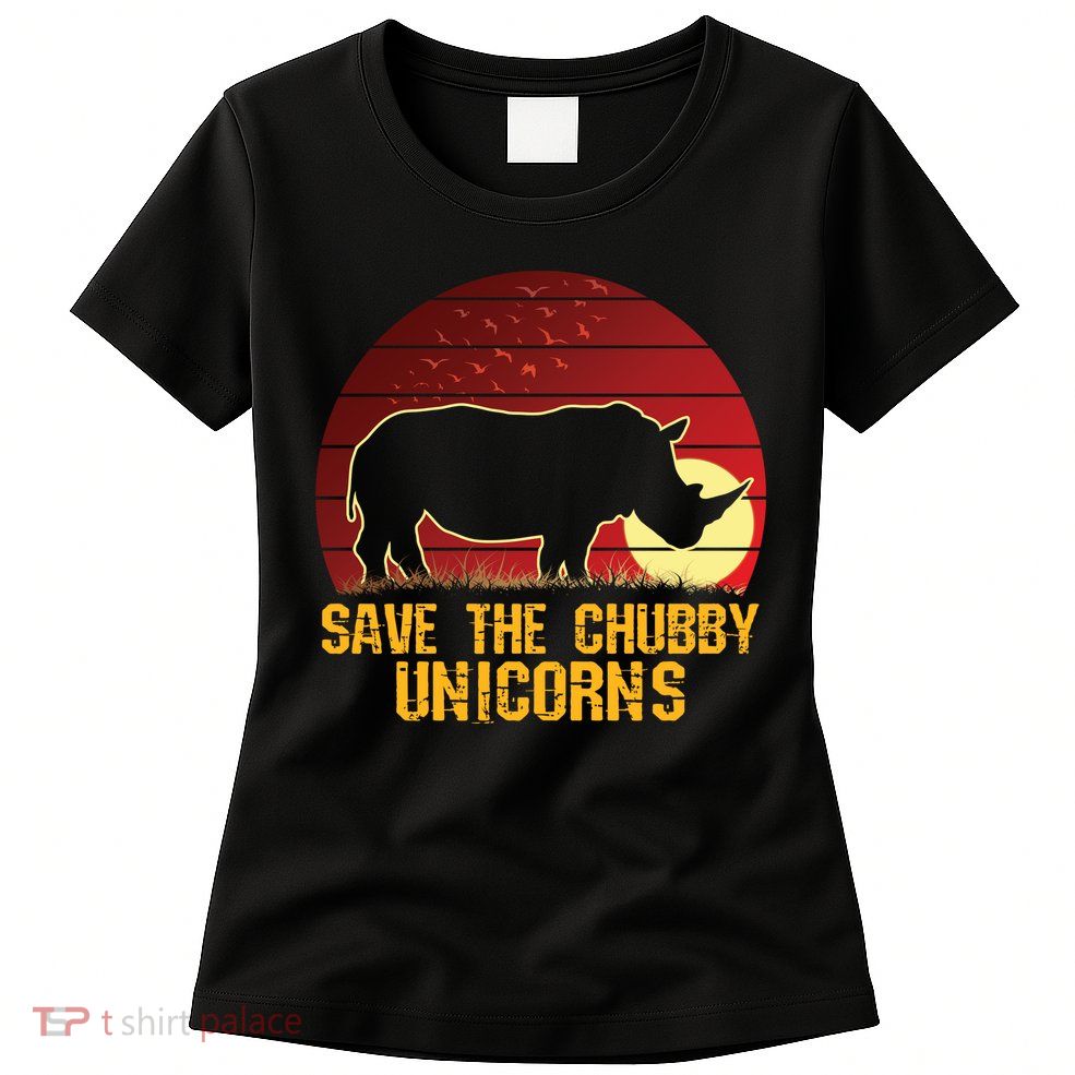 Save The Chubby Unicorns African Sunset Rhino Womens T-Shirt