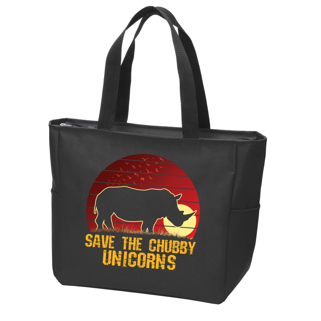 Save The Chubby Unicorns African Sunset Rhino Zip Tote Bag