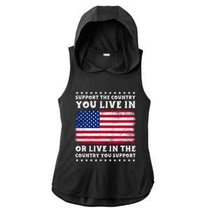 Support The Country You Live In The Country You Support Ladies PosiCharge Tri-Blend Wicking Draft Hoodie Tank