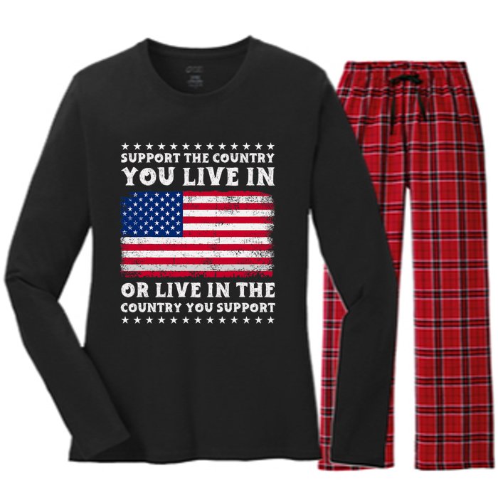 Support The Country You Live In The Country You Support Women's Long Sleeve Flannel Pajama Set 