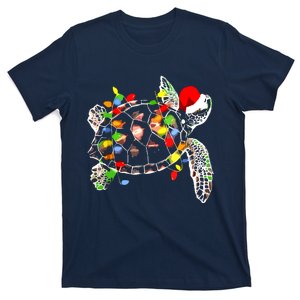 Sea Turtle Christmas Lights Funny Santa Hat Merry Christmas T-Shirt