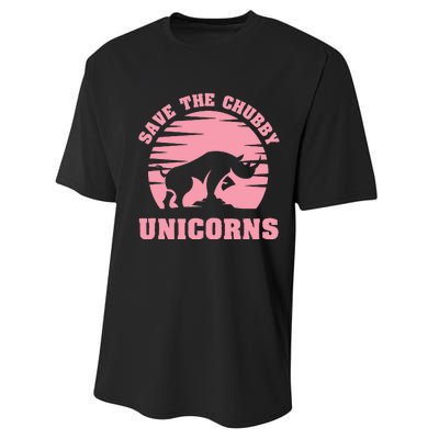 Save The Chubby Unicorns Funny Unicorn Rhino Performance Sprint T-Shirt