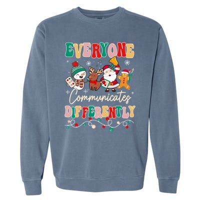 Speech Therapy Christmas Everyone Communicates Differently Gift Garment-Dyed Sweatshirt