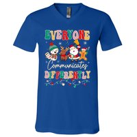 Speech Therapy Christmas Everyone Communicates Differently Gift V-Neck T-Shirt