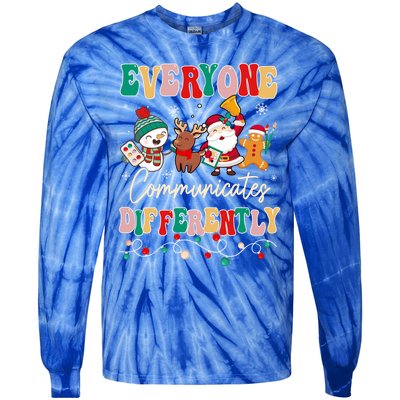 Speech Therapy Christmas Everyone Communicates Differently Gift Tie-Dye Long Sleeve Shirt