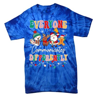 Speech Therapy Christmas Everyone Communicates Differently Gift Tie-Dye T-Shirt