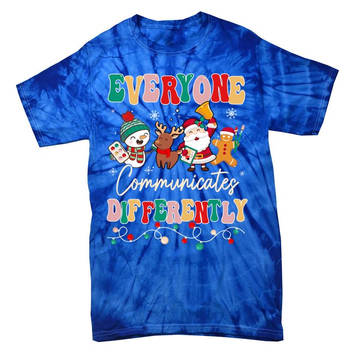 Speech Therapy Christmas Everyone Communicates Differently Gift Tie-Dye T-Shirt