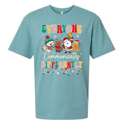 Speech Therapy Christmas Everyone Communicates Differently Gift Sueded Cloud Jersey T-Shirt