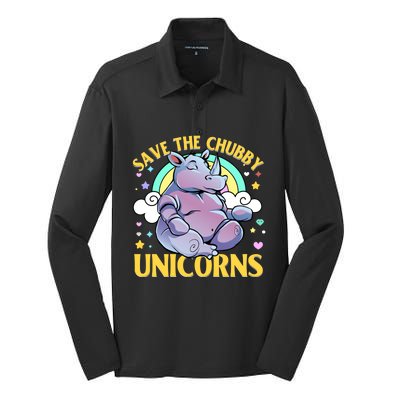 Save The Chubby Unicorn Cute Gift Silk Touch Performance Long Sleeve Polo