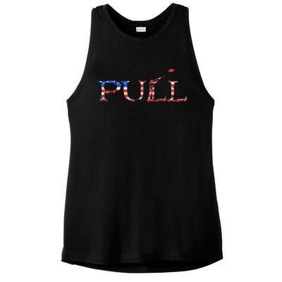 Skeet Trap Clay Patriotic Pull Shooter Usa American Flag Ladies PosiCharge Tri-Blend Wicking Tank