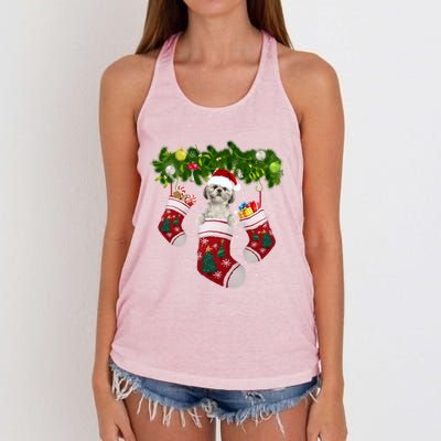 Shih Tzu Christmas Lights Gift Funny Xmas Dog Lover Mom Great Gift Women's Knotted Racerback Tank