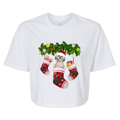 Shih Tzu Christmas Lights Gift Funny Xmas Dog Lover Mom Great Gift Bella+Canvas Jersey Crop Tee