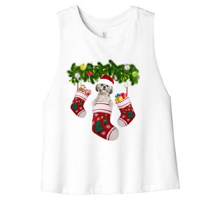 Shih Tzu Christmas Lights Gift Funny Xmas Dog Lover Mom Great Gift Women's Racerback Cropped Tank