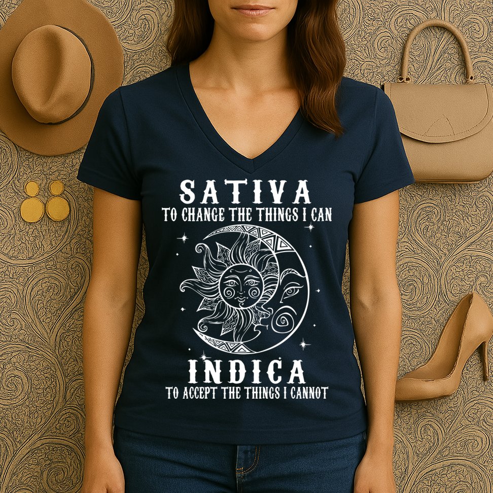 Sativa To Change The Things I Can Indica, Cannabis Weed Women's V-Neck T-Shirt
