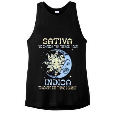 Sativa To Change The Things I Can Indica Cannabis Weed Sun Moon 420 Day Ladies PosiCharge Tri-Blend Wicking Tank