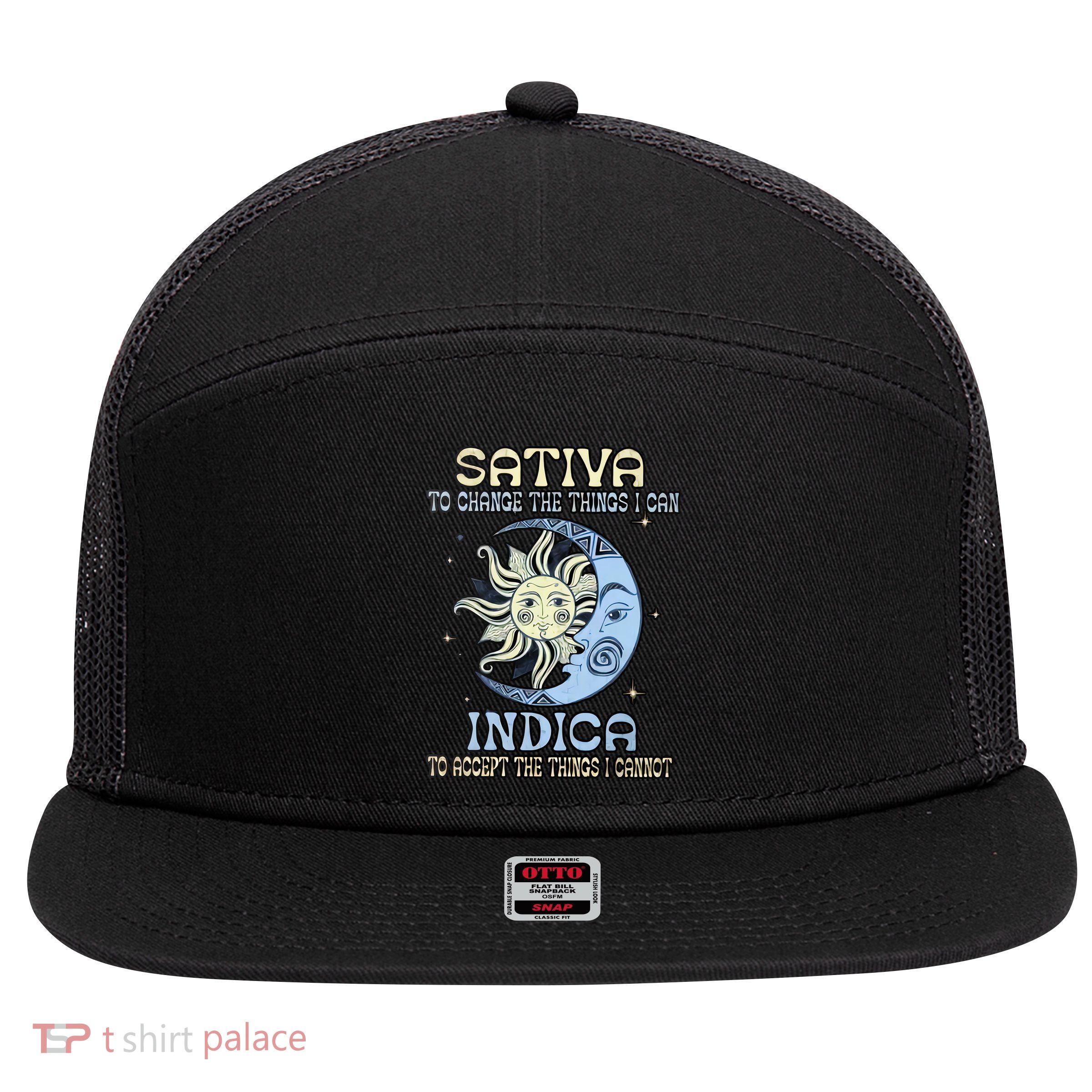 Sativa To Change The Things I Can Indica Cannabis Weed Sun Moon 420 Day 7 Panel Mesh Trucker Snapback Hat
