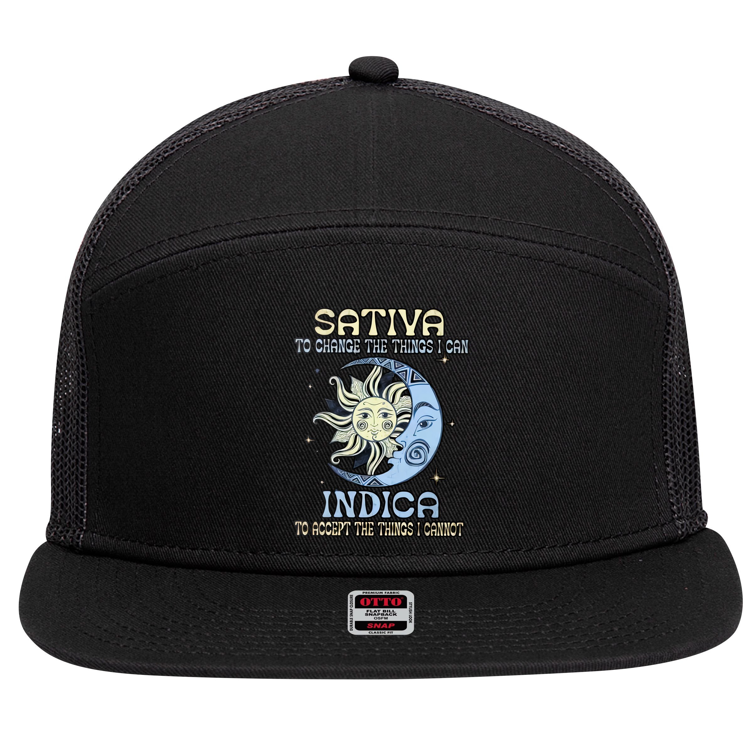 Sativa To Change The Things I Can Indica Cannabis Weed Sun Moon 420 Day 7 Panel Mesh Trucker Snapback Hat