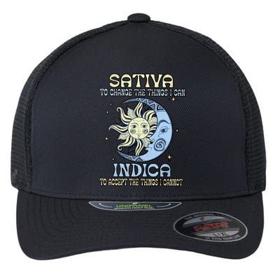Sativa To Change The Things I Can Indica Cannabis Weed Sun Moon 420 Day Flexfit Unipanel Trucker Cap