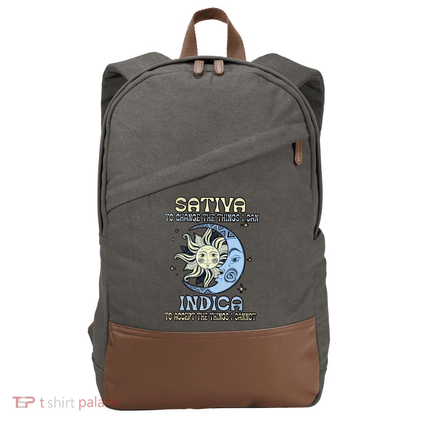 Sativa To Change The Things I Can Indica Cannabis Weed Sun Moon 420 Day Cotton Canvas Backpack