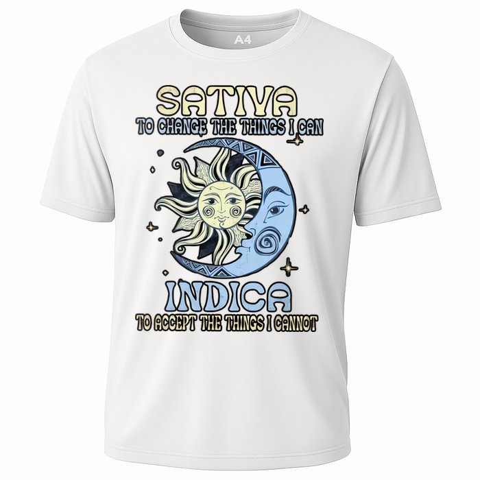 Sativa To Change The Things I Can Indica Cannabis Weed Sun Moon 420 Day Cooling Performance Crew T-Shirt