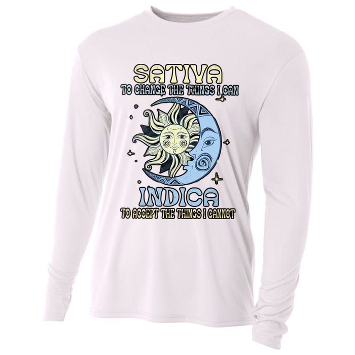 Sativa To Change The Things I Can Indica Cannabis Weed Sun Moon 420 Day Cooling Performance Long Sleeve Crew
