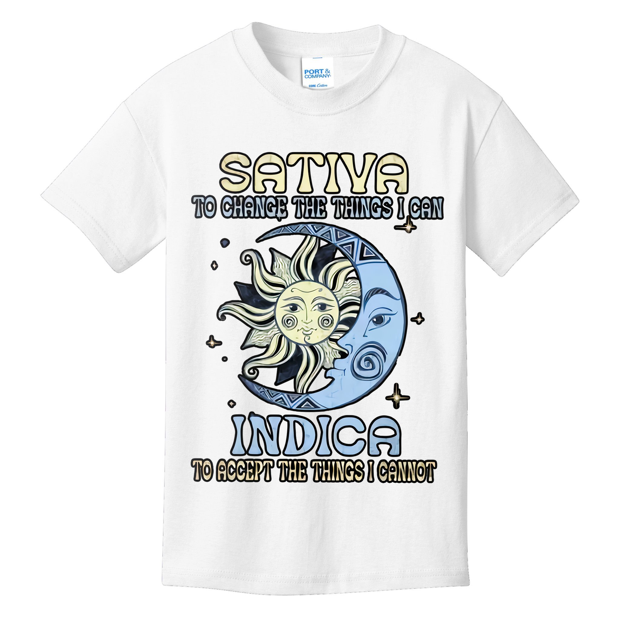 Sativa To Change The Things I Can Indica Cannabis Weed Sun Moon 420 Day Kids T-Shirt