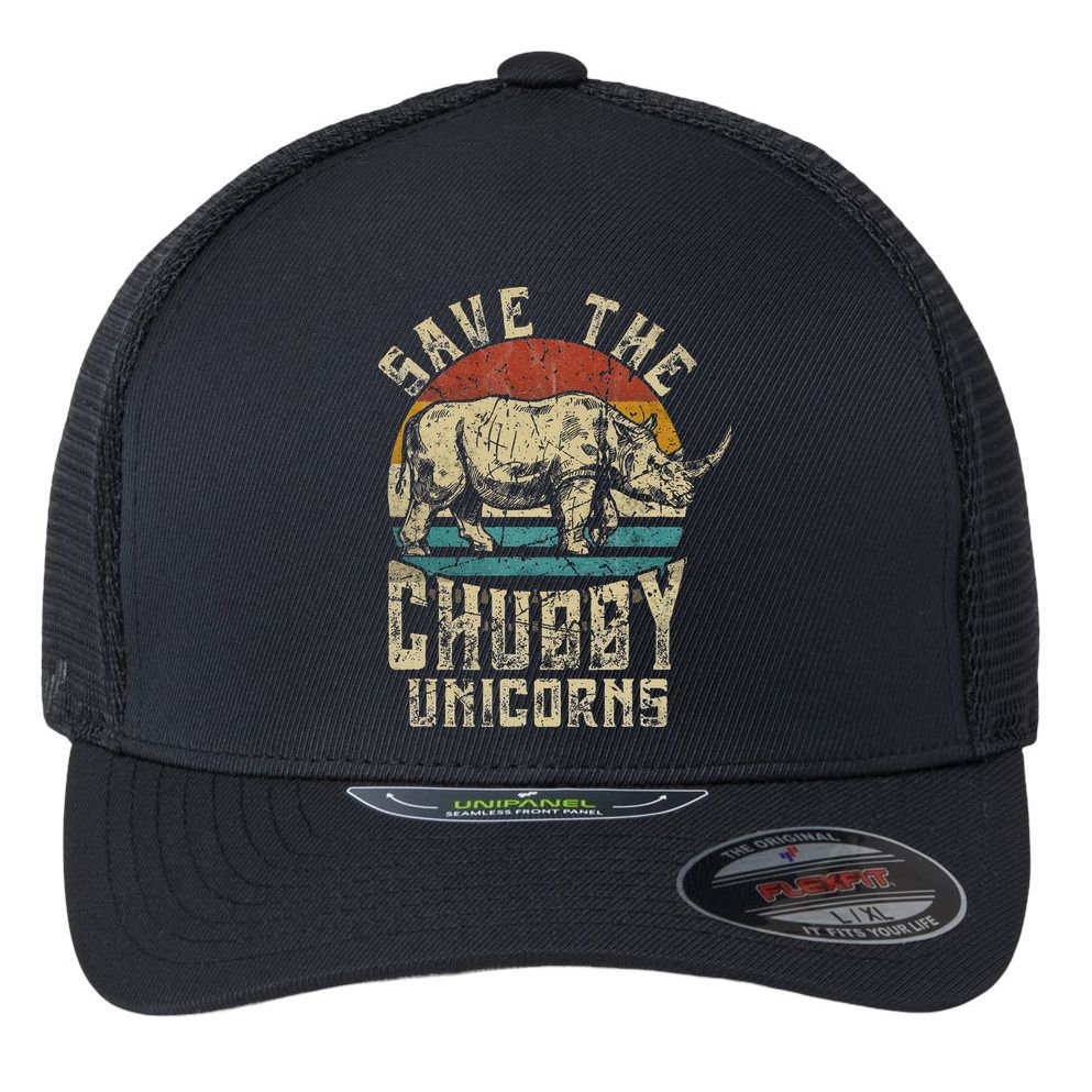 save the chubby unicorn rhino retro vintage Flexfit Unipanel Trucker Cap