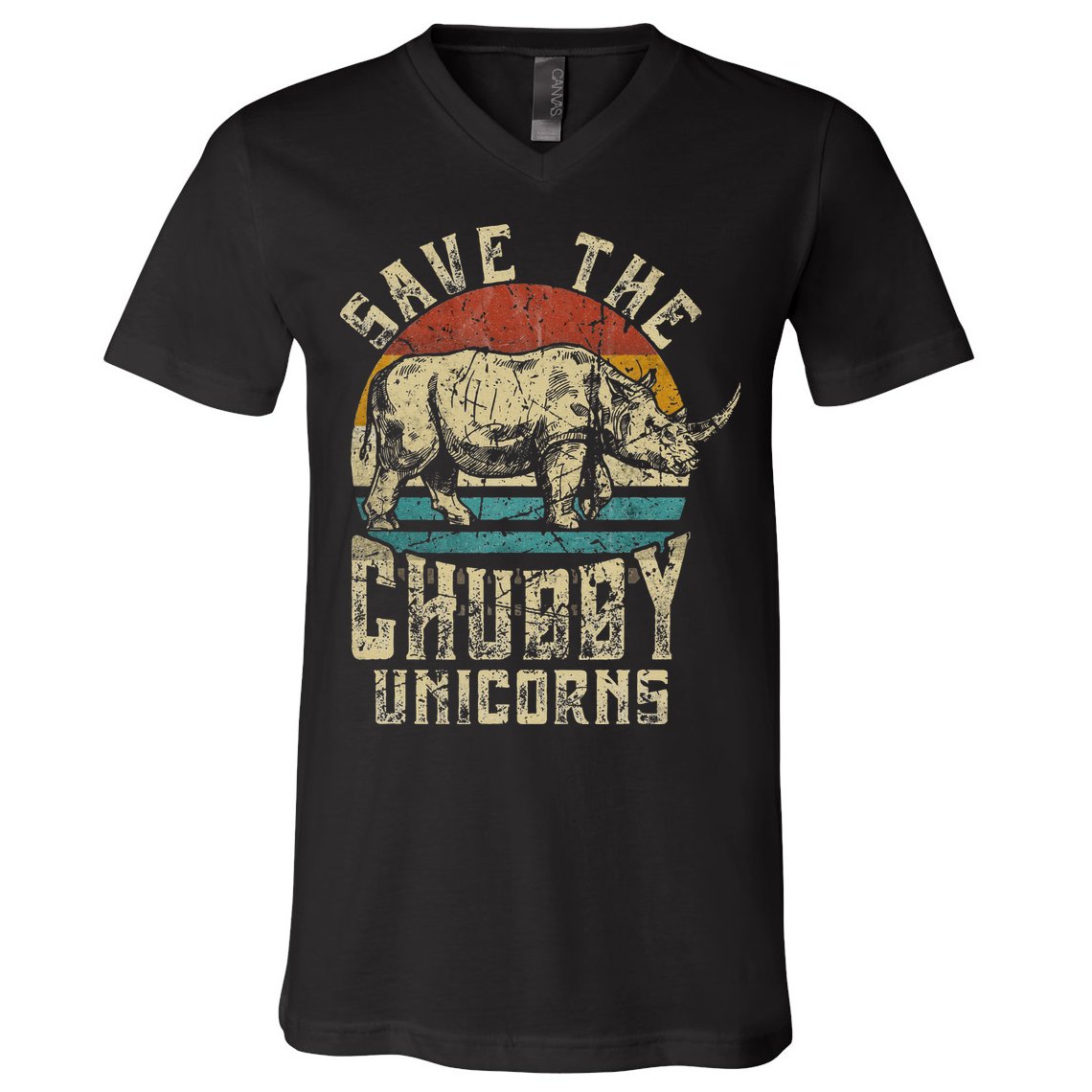 save the chubby unicorn rhino retro vintage V-Neck T-Shirt