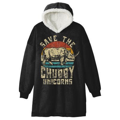 save the chubby unicorn rhino retro vintage Hooded Wearable Blanket