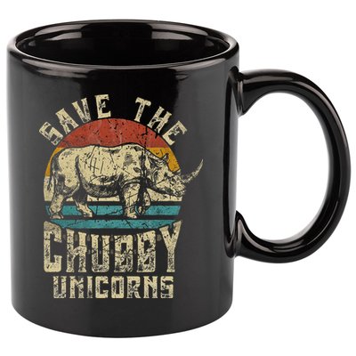 save the chubby unicorn rhino retro vintage 11oz C Handle Ceramic Mug