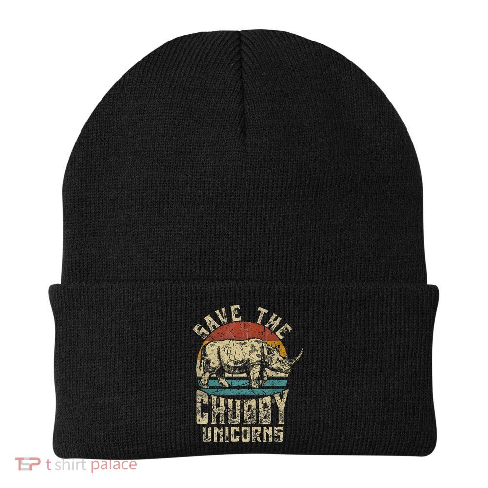 save the chubby unicorn rhino retro vintage Beanie