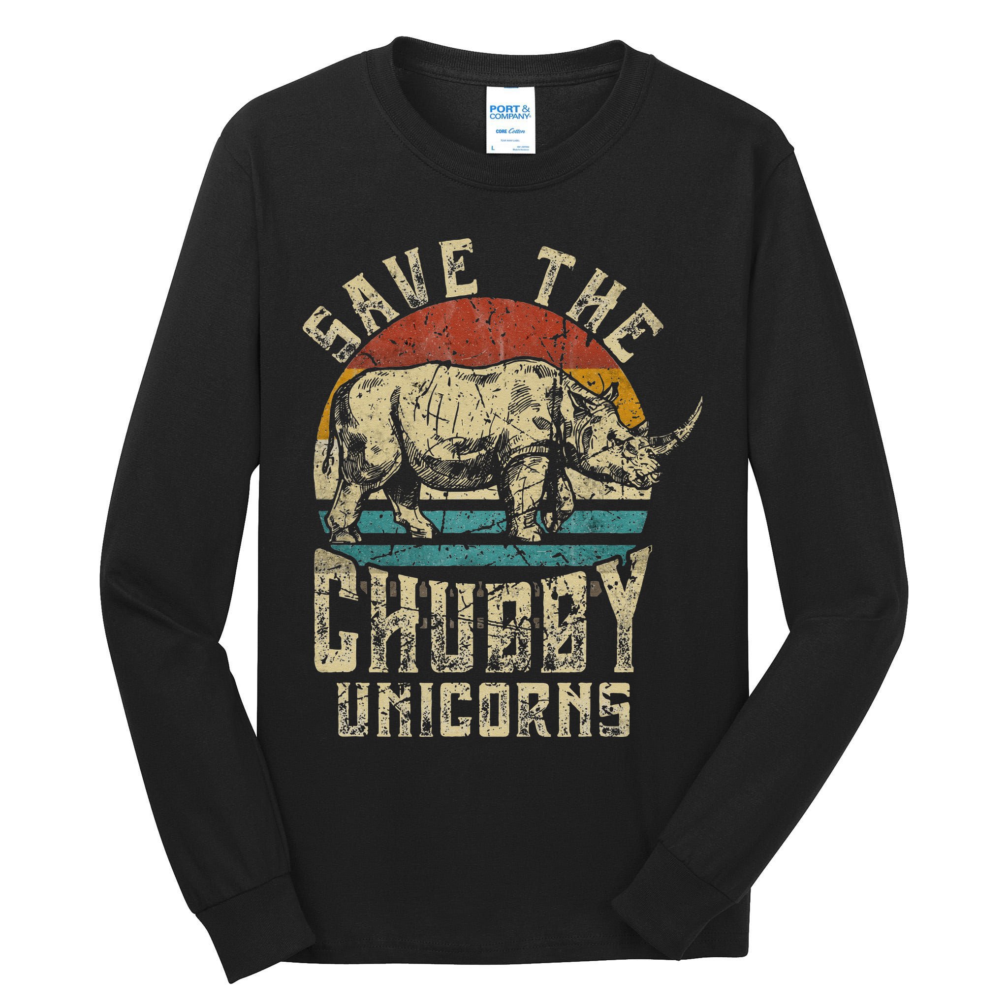 save the chubby unicorn rhino retro vintage Tall Long Sleeve T-Shirt