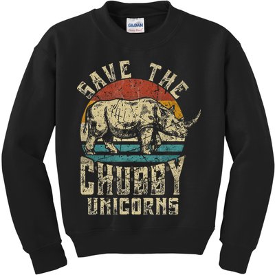 save the chubby unicorn rhino retro vintage Kids Sweatshirt