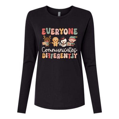 Speech Therapy Christmas Everyone Communicates Differently Womens Cotton Relaxed Long Sleeve T-Shirt