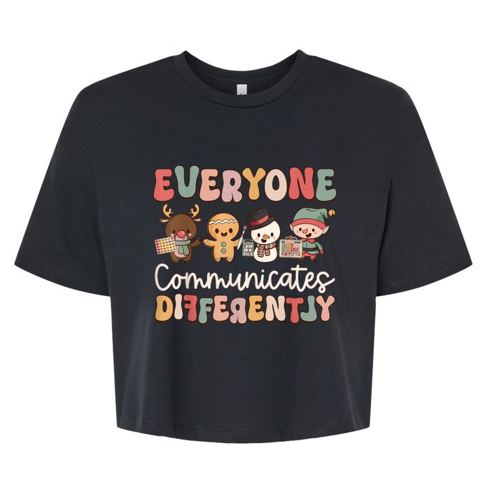 Speech Therapy Christmas Everyone Communicates Differently Bella+Canvas Jersey Crop Tee