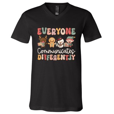 Speech Therapy Christmas Everyone Communicates Differently V-Neck T-Shirt