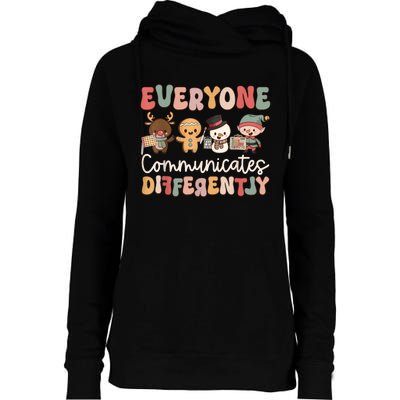 Speech Therapy Christmas Everyone Communicates Differently Womens Funnel Neck Pullover Hood