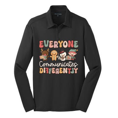 Speech Therapy Christmas Everyone Communicates Differently Silk Touch Performance Long Sleeve Polo